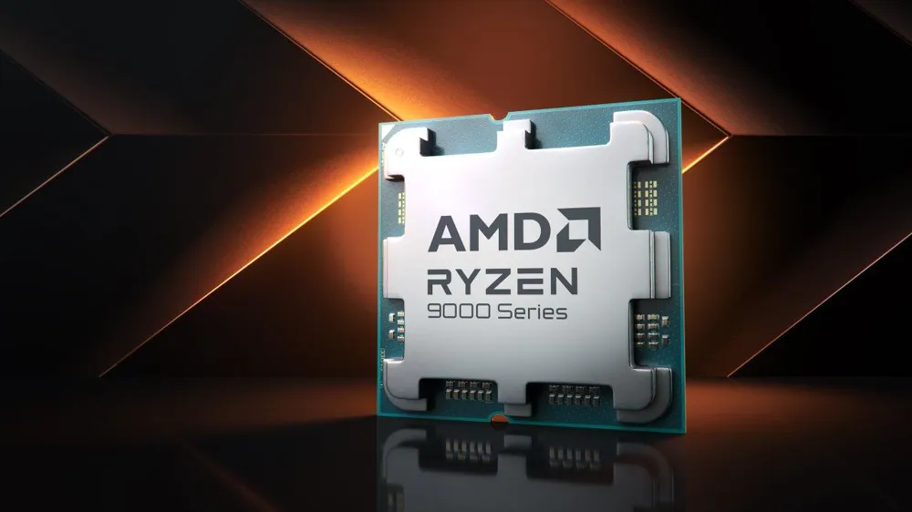 AMD Ryzen 9000 Series: High-performance processor with sleek metallic design.