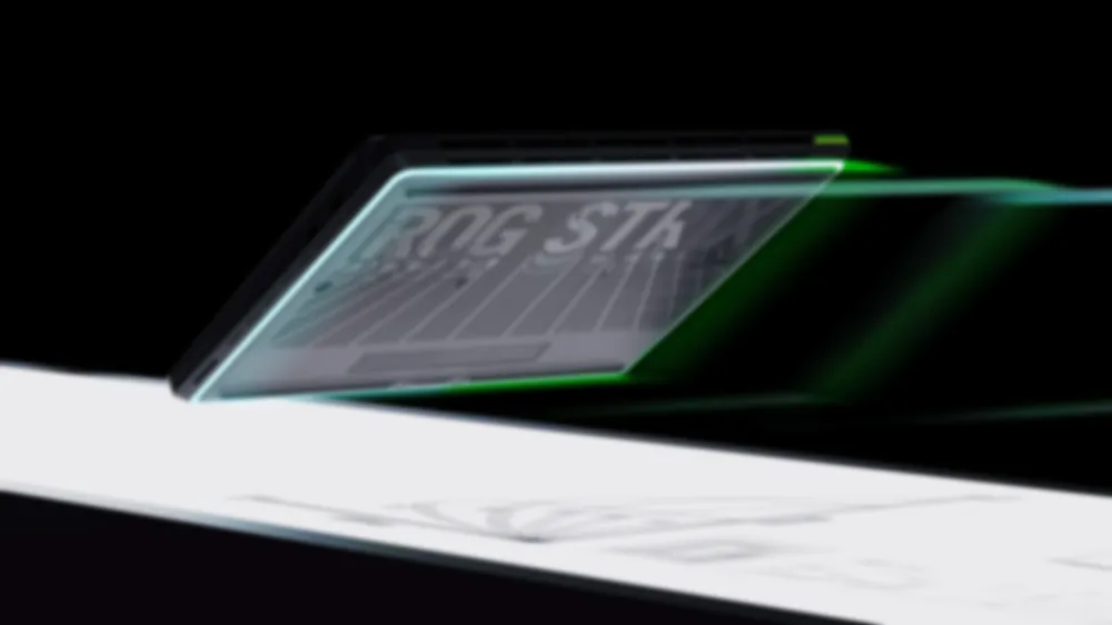 ROG device with a glowing green light bar